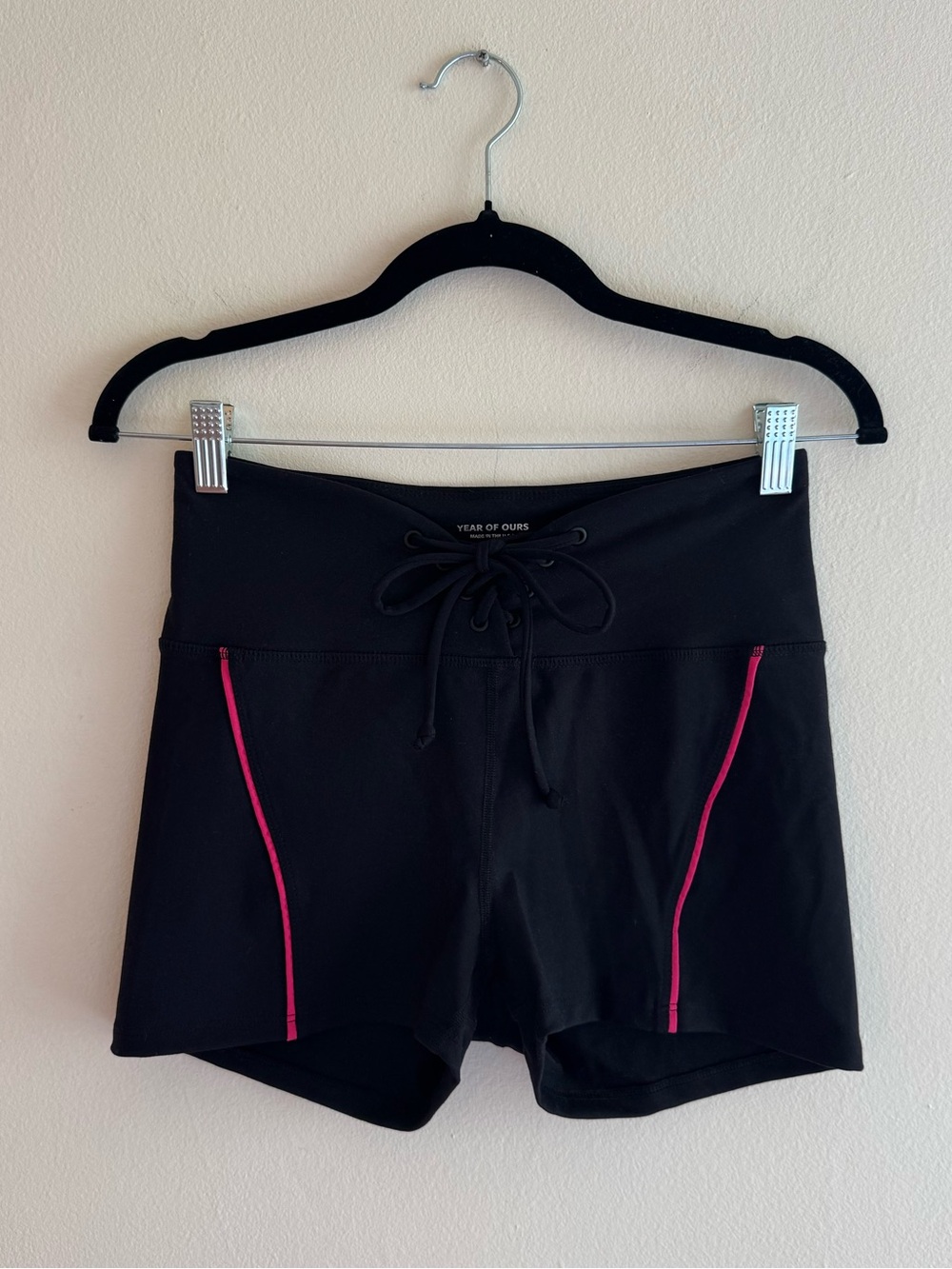 Year of Ours lace up shorts black pink medium made in USA